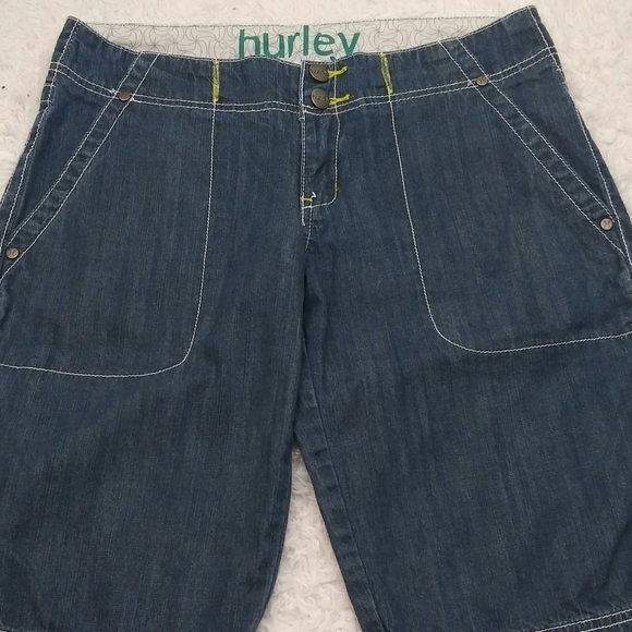 Hurley Vintage Junior's Blue Mid Rise Button Zipper Front Cotton Bermuda Short - Picture 3 of 13